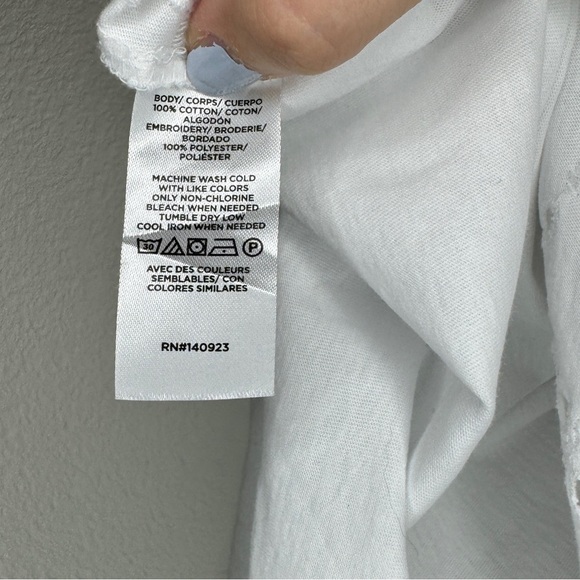 Loft White Eyelet Lace Short Sleeve Cotton Split Neck Flowy Knit Loose Fit Top - Picture 6 of 6